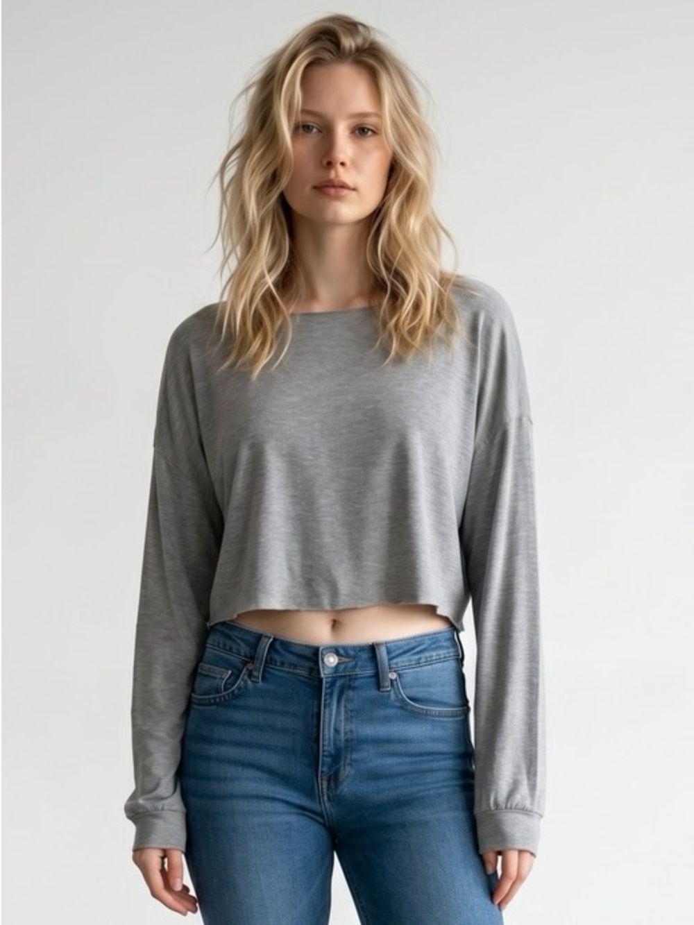 SHEIN Gray Cropped Long-Sleeve Top